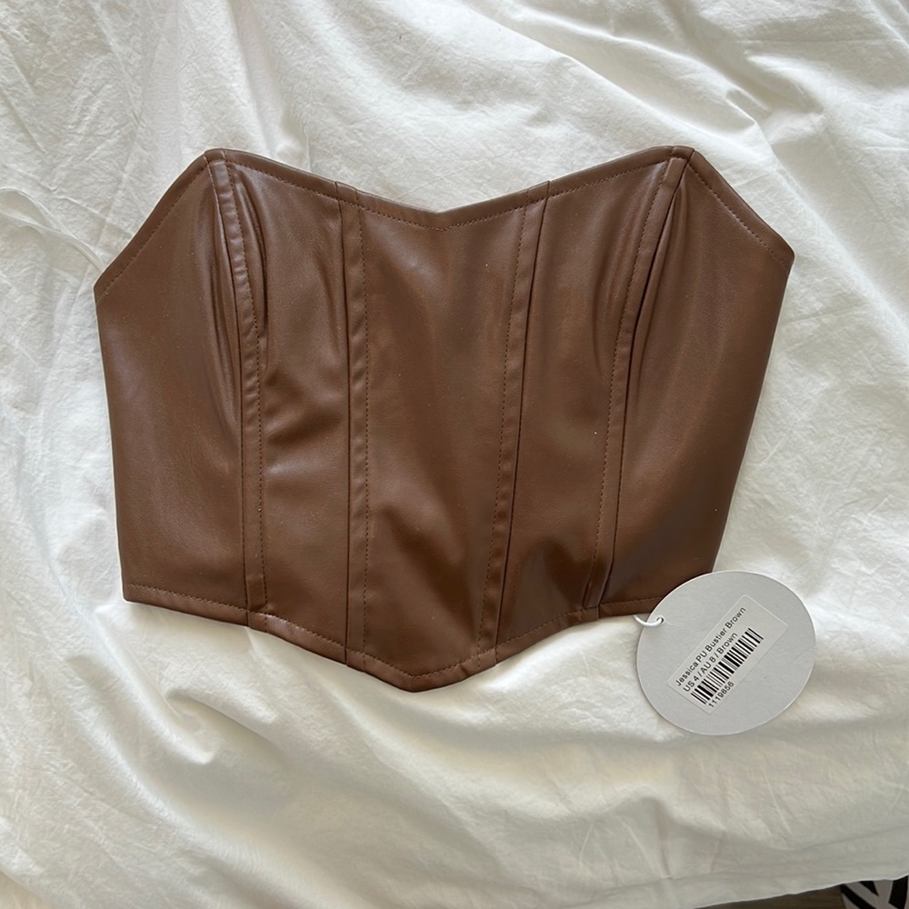 NWT Princess Polly Jessica PU Bustier Brown Corset Top